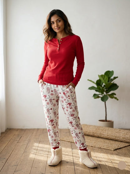 Women's pant set - waffle deer