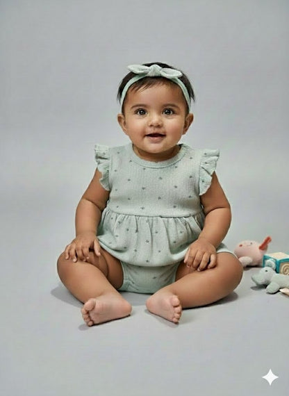 Baby's frock rompers - green heart