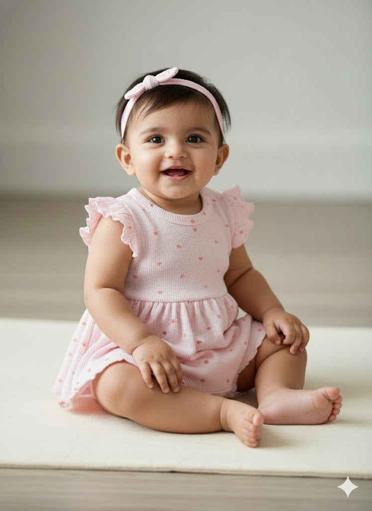 Baby's frock rompers - pink heart