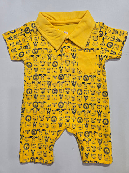 Baby's half jumpsuit - yellow animals