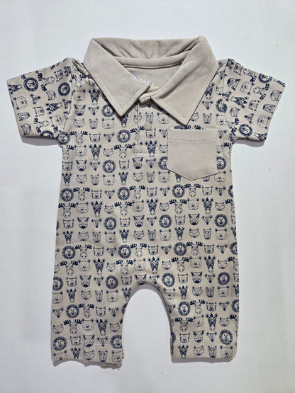 Baby's half jumpsuit - grey animals