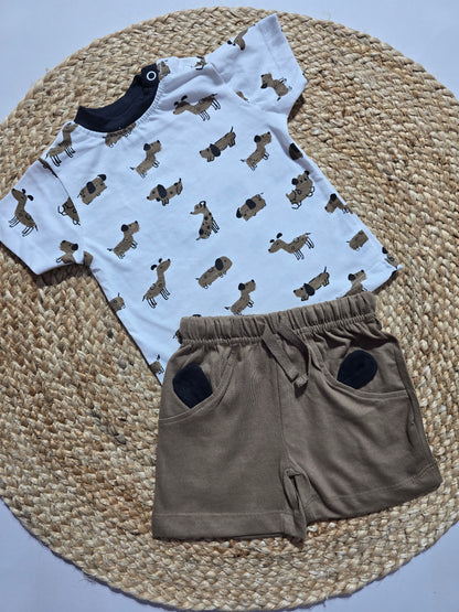 Baby's shorts set - b/doggy (3pcs set)