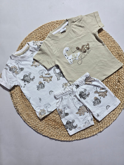 Baby's shorts set - beige dino (3pcs set)