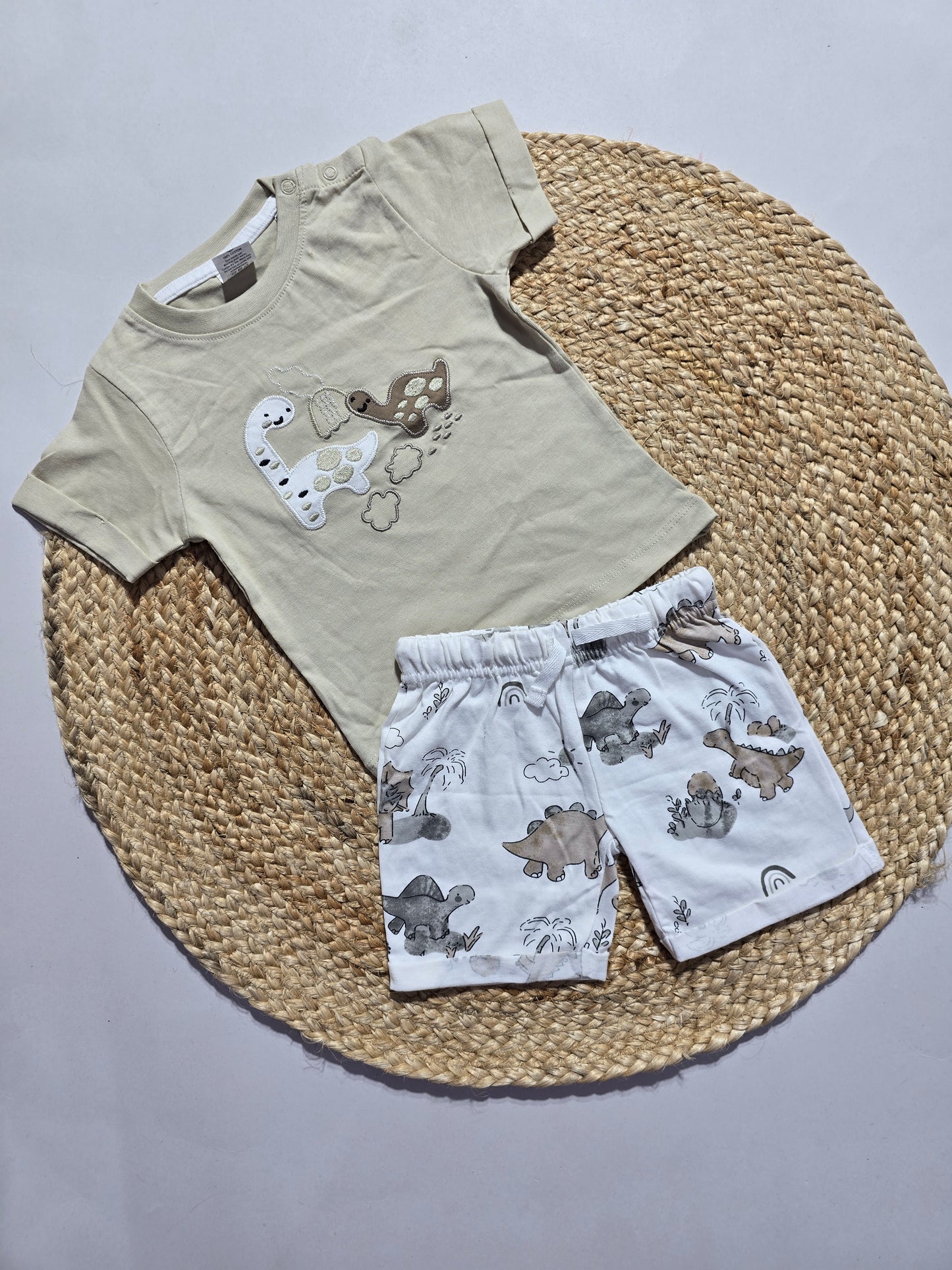 Baby's shorts set - beige dino (3pcs set)