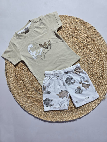 Baby's shorts set - beige dino (3pcs set)