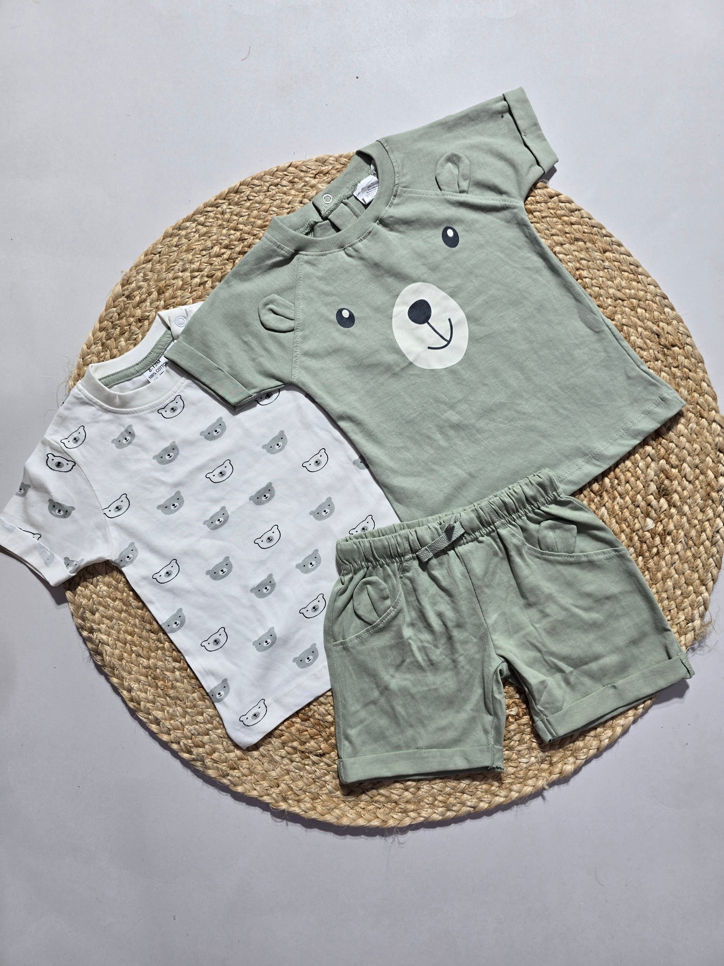 Baby's shorts set - green bear (3pcs set)