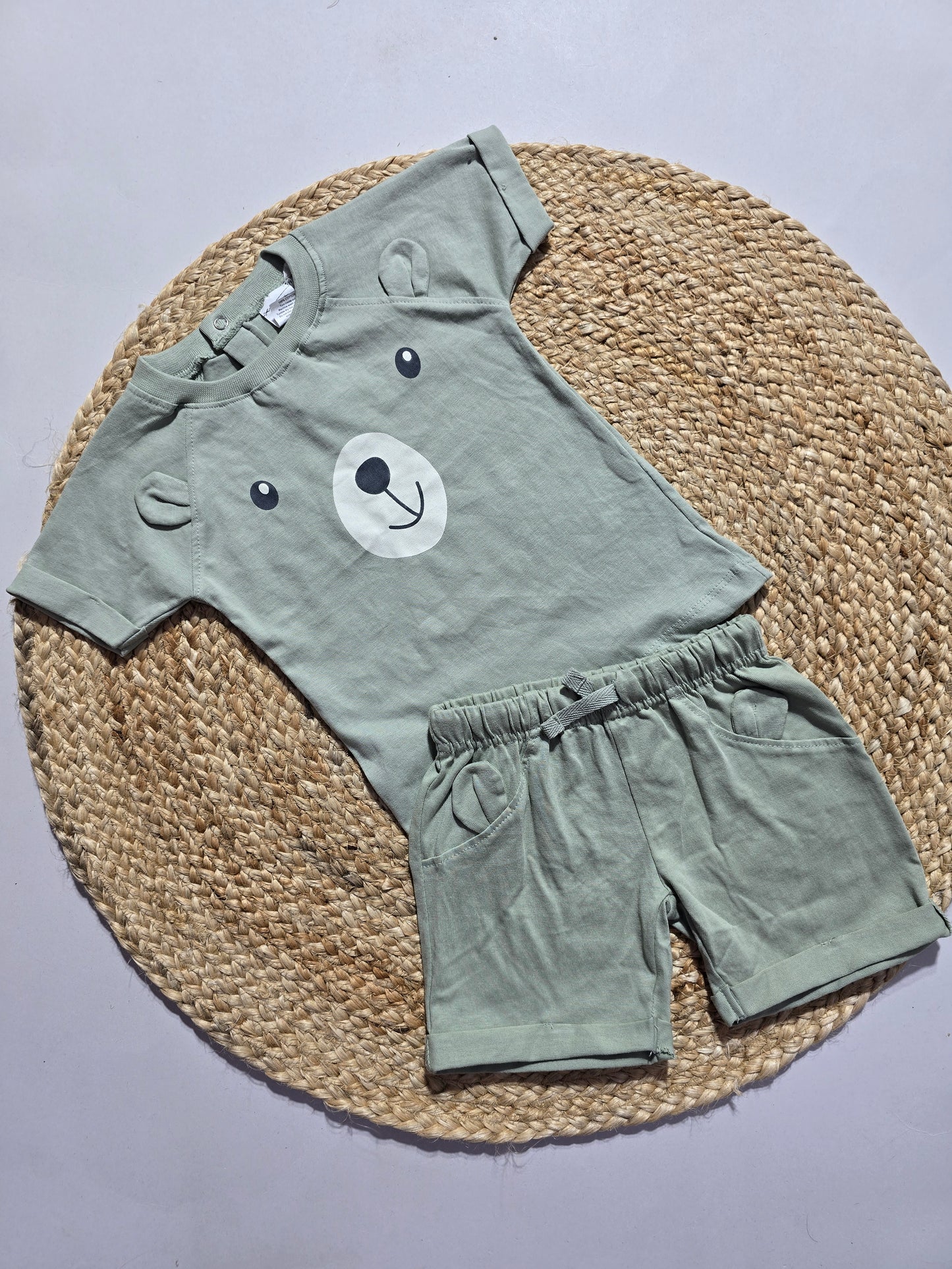 Baby's shorts set - green bear (3pcs set)
