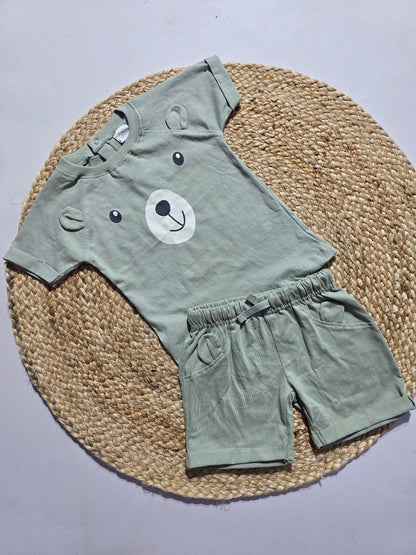 Baby's shorts set - green bear (3pcs set)