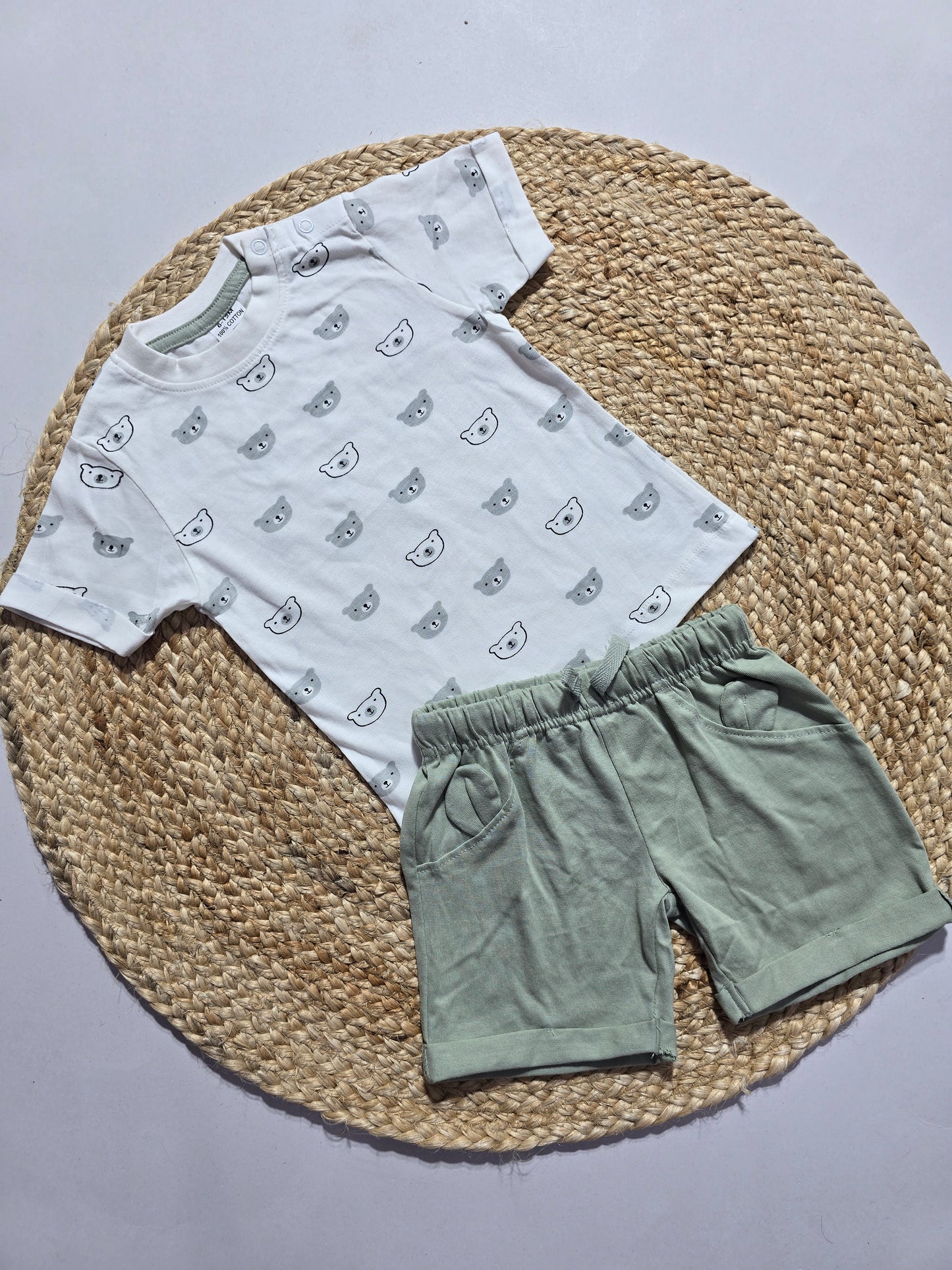 Baby's shorts set - green bear (3pcs set)
