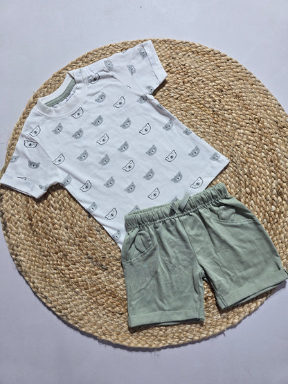 Baby's shorts set - green bear (3pcs set)