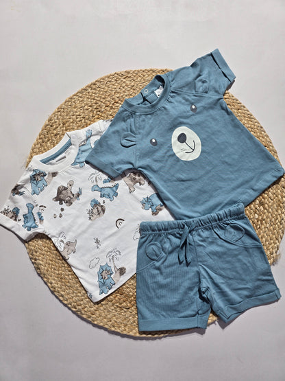 Baby's shorts set - blue bear (3pcs set)