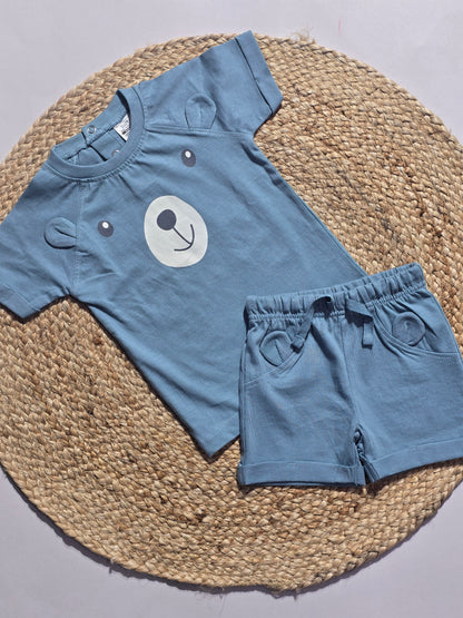 Baby's shorts set - blue bear (3pcs set)