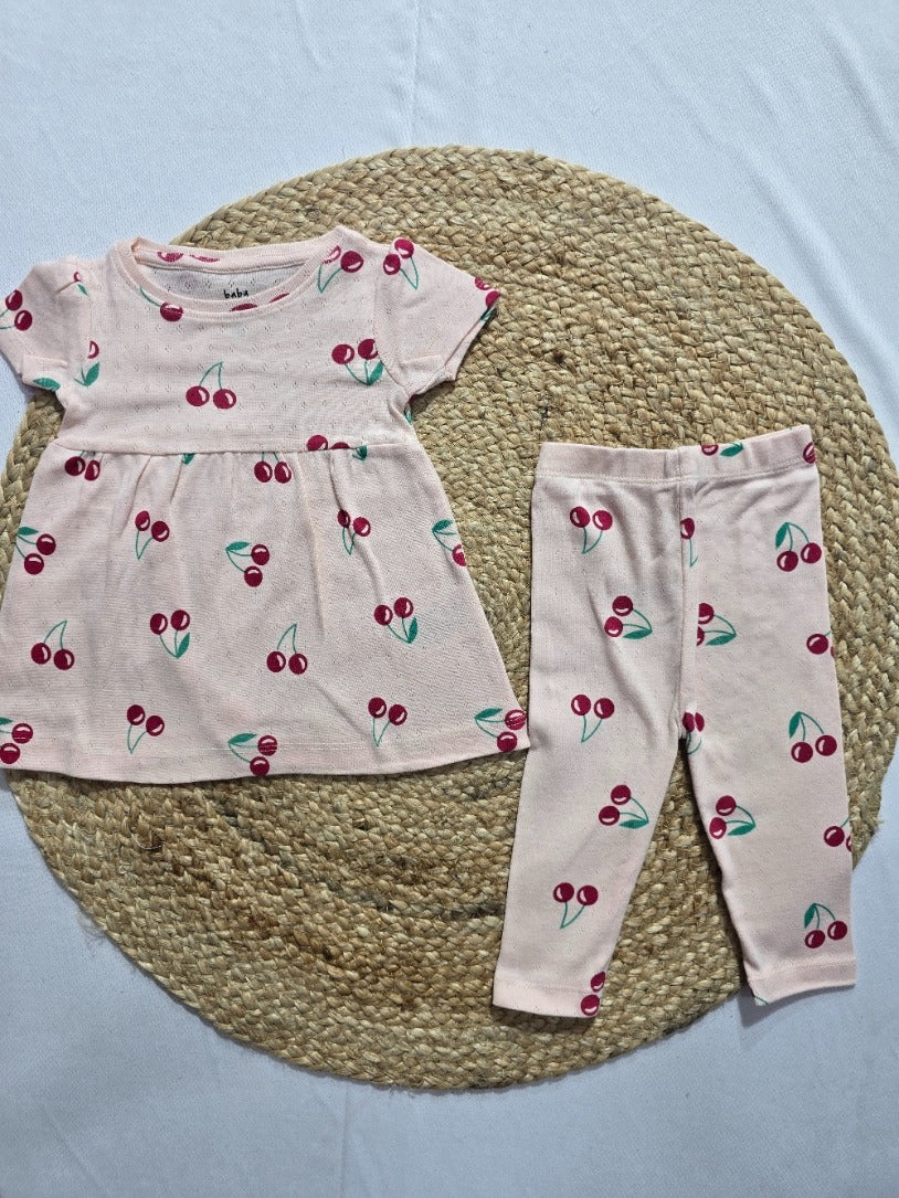 Baby's frock pant set - cherry