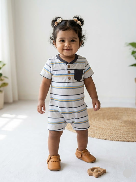 baby's half jumpsuit - colour stripes