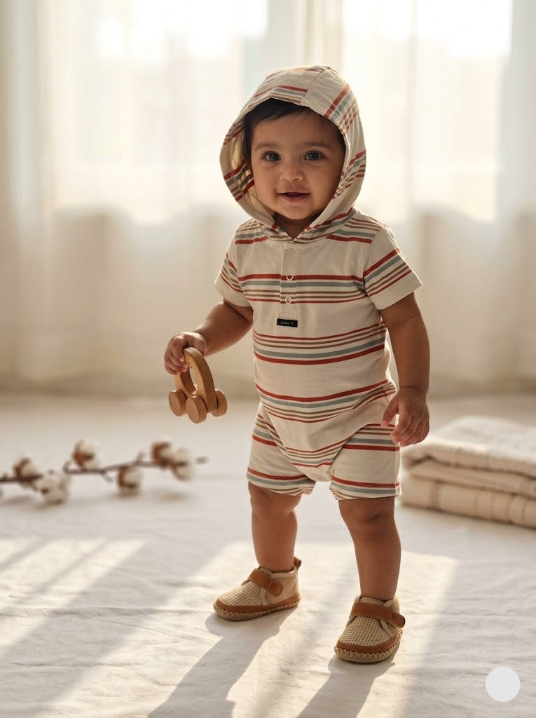 baby's half jumpsuit - dark stripes