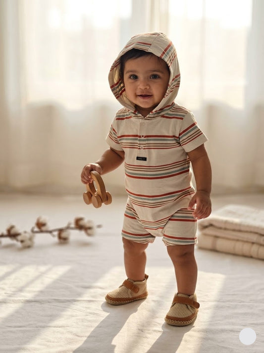 baby's half jumpsuit - dark stripes