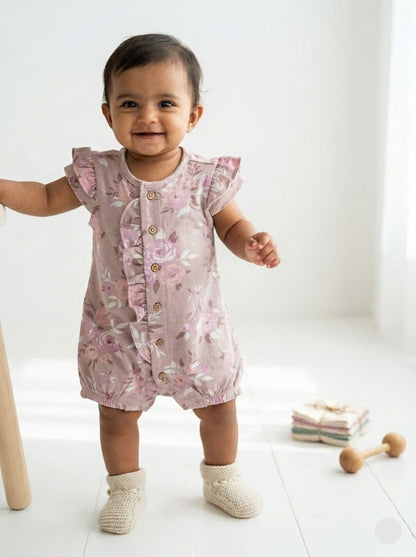 Soft Cotton Baby Half Jumpsuit Peach Rose Print Baby Sleepsuits & Jumpsuits