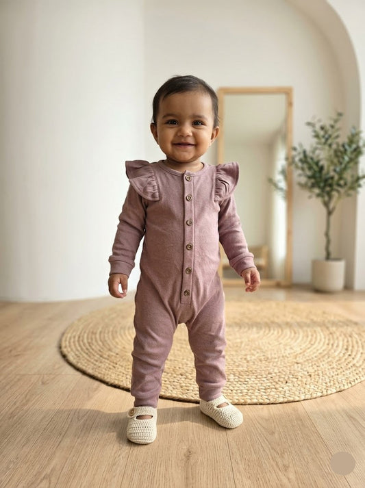 baby's jumpsuit/sleepsuit - frill peach