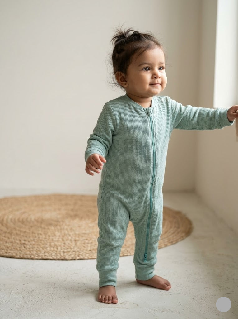 baby's jumpsuit/sleepsuit with shoe - blue (Two way zip)