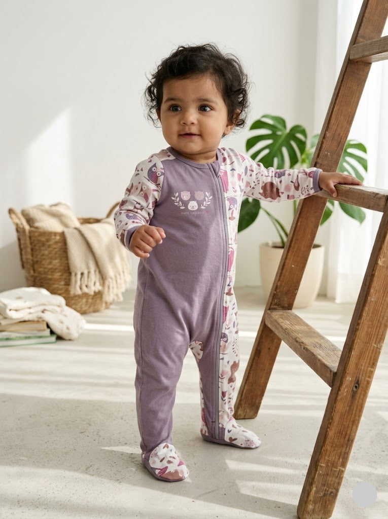baby's jumpsuit/sleepsuit with shoe -  lav sparrow (Two way zip)