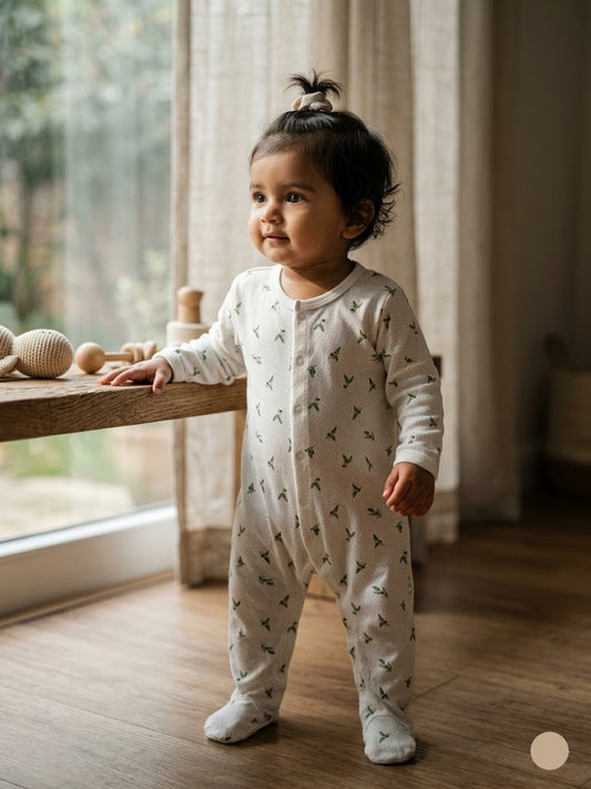 baby's jumpsuit/sleepsuit with shoe - leaf