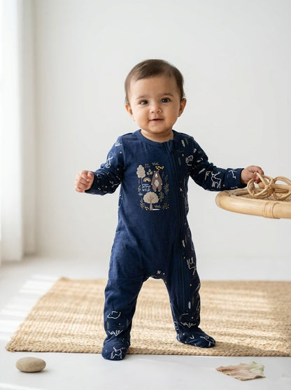 baby's jumpsuit/sleepsuit with shoe - nevy deer (Two way zip)