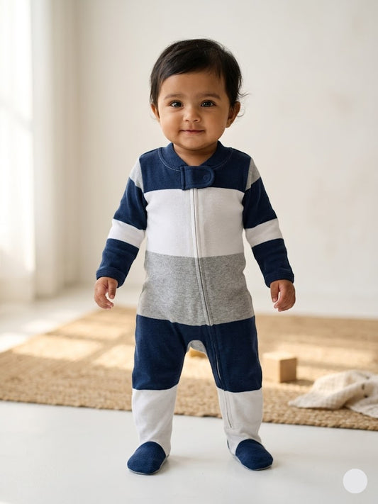baby's jumpsuit/sleepsuit with shoe - nevy stripes