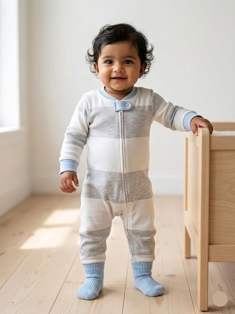 baby's jumpsuit/sleepsuit with shoe - white stripes
