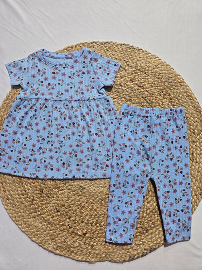 Baby's frock pant set - blue blossom