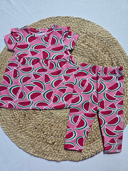 Baby's frock pant set - watermelon