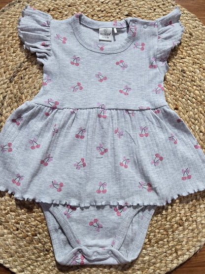 Baby's frock rompers - grey cherry