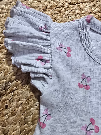 Baby's frock rompers - grey cherry