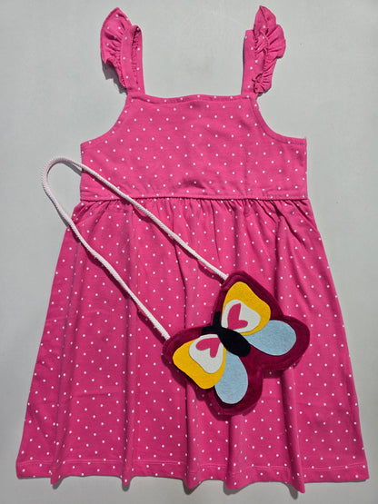 Girl's LS frock - pink dots