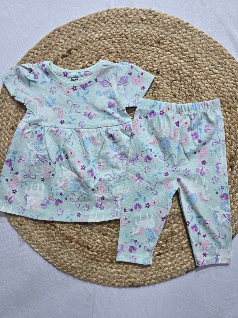 Baby's frock pant set - bluebow blossom