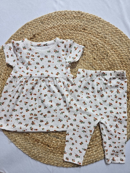 Baby's frock pant set - white blossom