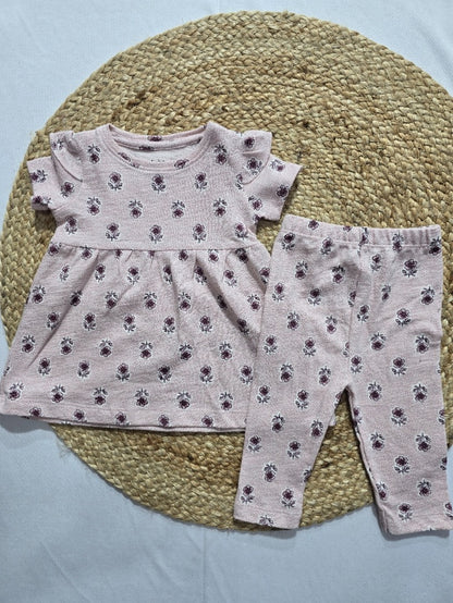 Baby's frock pant set - peach blossom