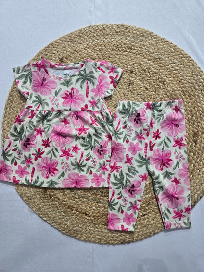 Baby's frock pant set - pink blossom tree