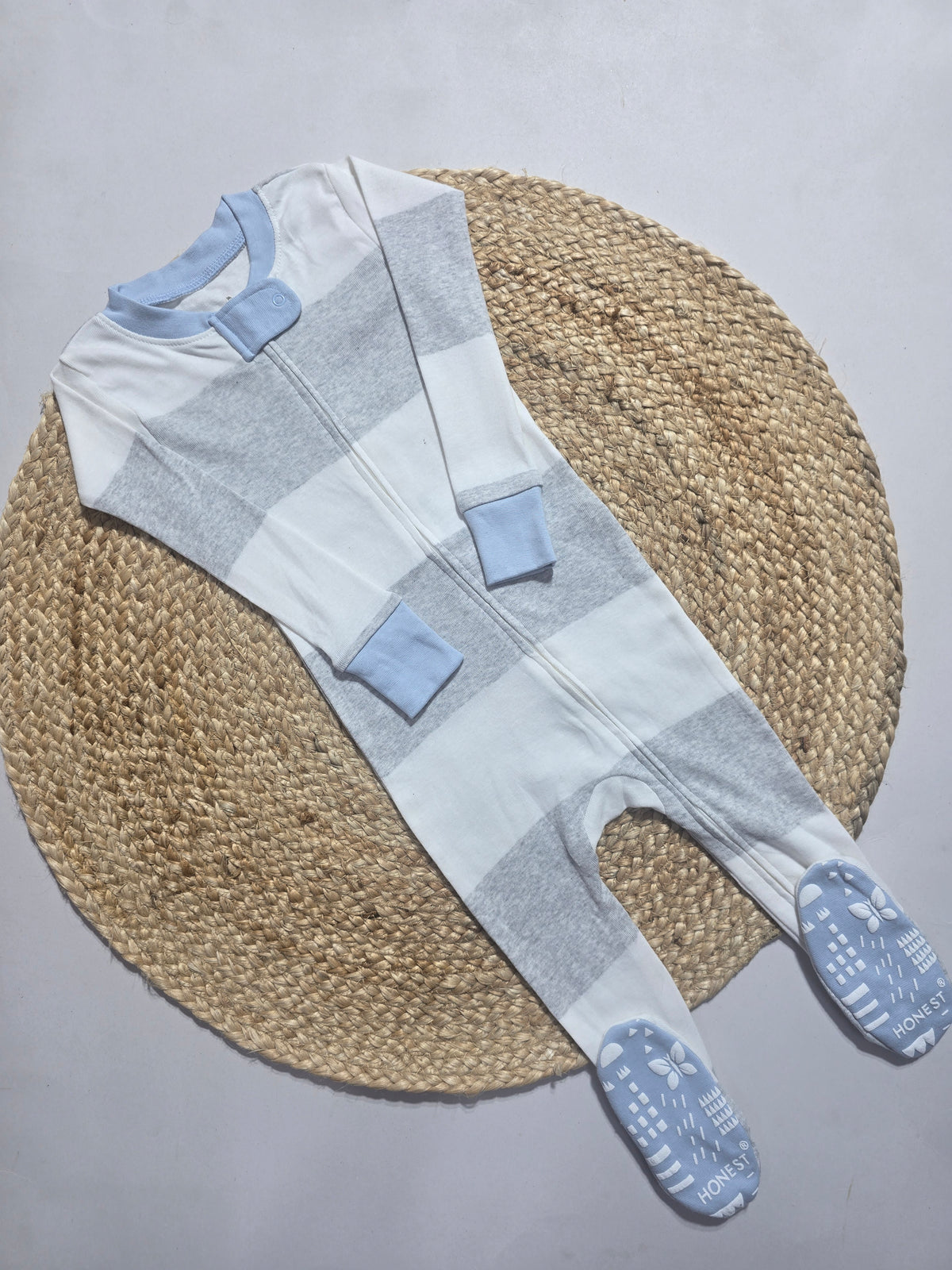 Baby's FS jumpsuit with shoe - skyblue stripes