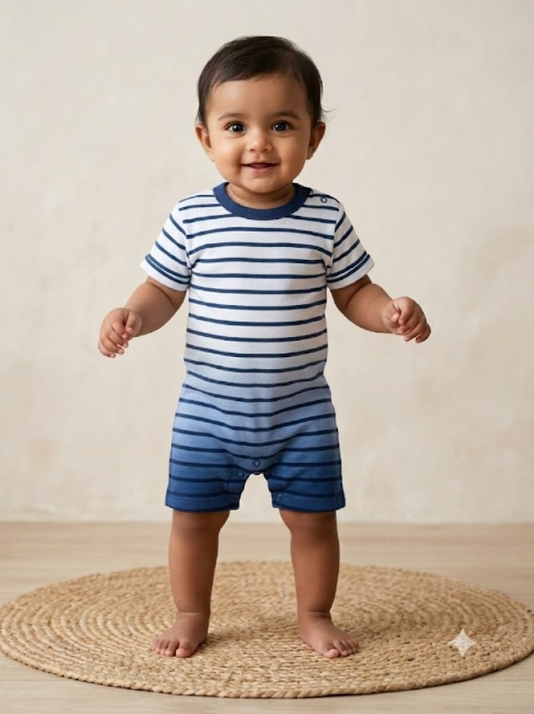 Baby's half jumpsuit - blue line