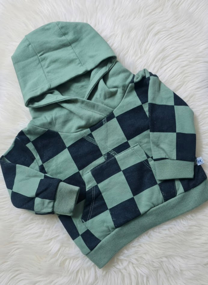Baby's loop knit hoodie - green patches