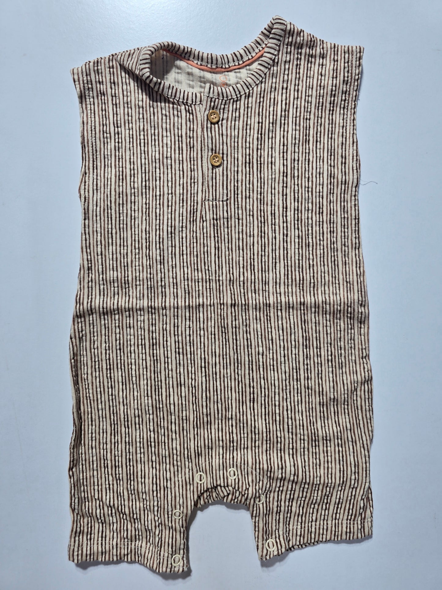 Baby's LS half jumpsuit - brown stripe