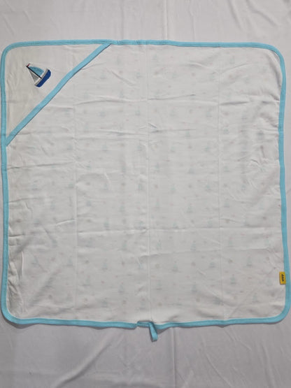 Baby's Hooded wrapper blanket - blue boat