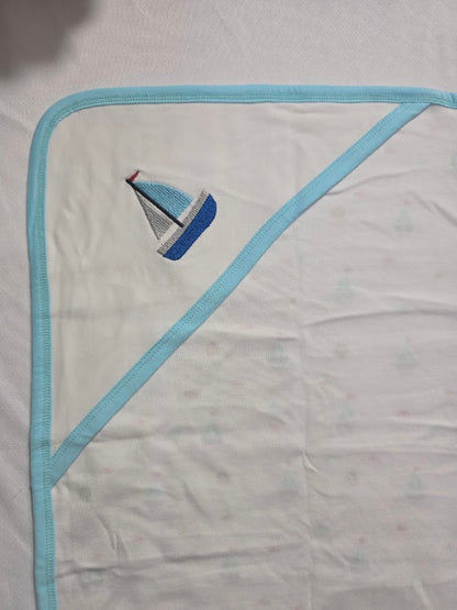 Baby's Hooded wrapper blanket - blue boat