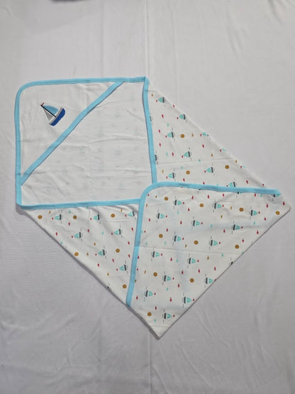Baby's Hooded wrapper blanket - blue boat