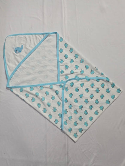 Baby's Hooded wrapper blanket - blue whale