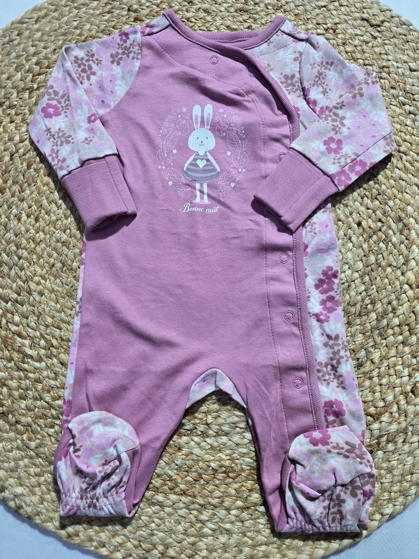 baby's jumpsuit/sleepsuit with shoe - pink bunny