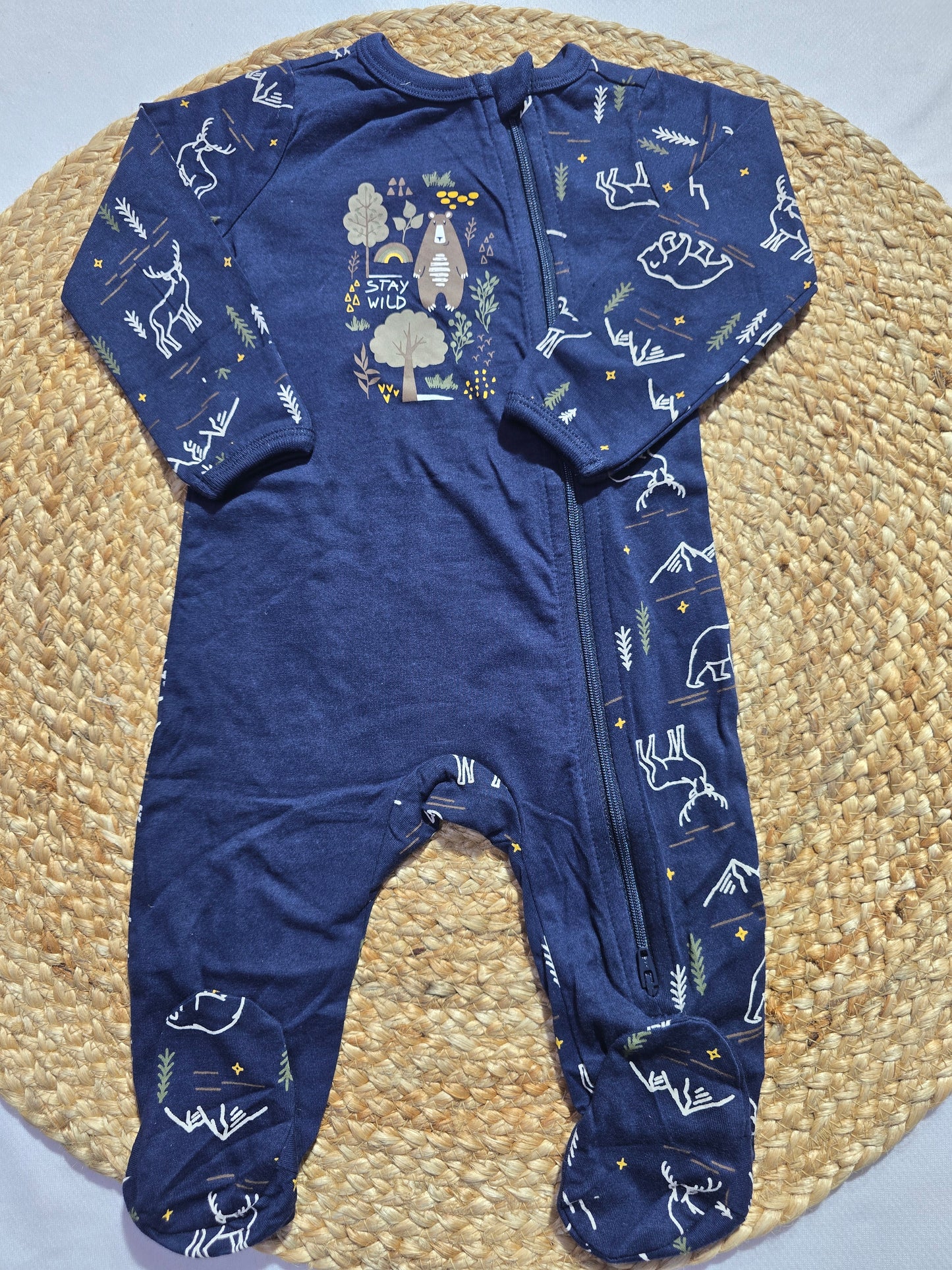 baby's jumpsuit/sleepsuit with shoe - nevy deer (Two way zip)