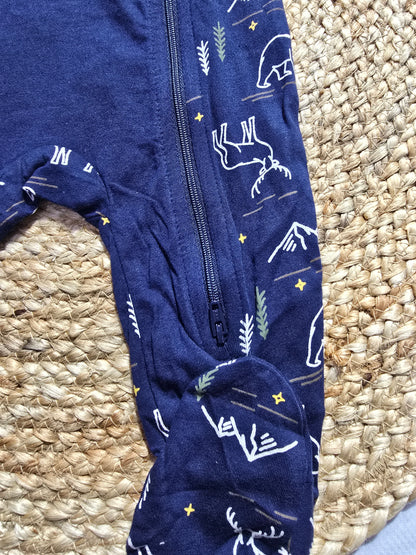 baby's jumpsuit/sleepsuit with shoe - nevy deer (Two way zip)