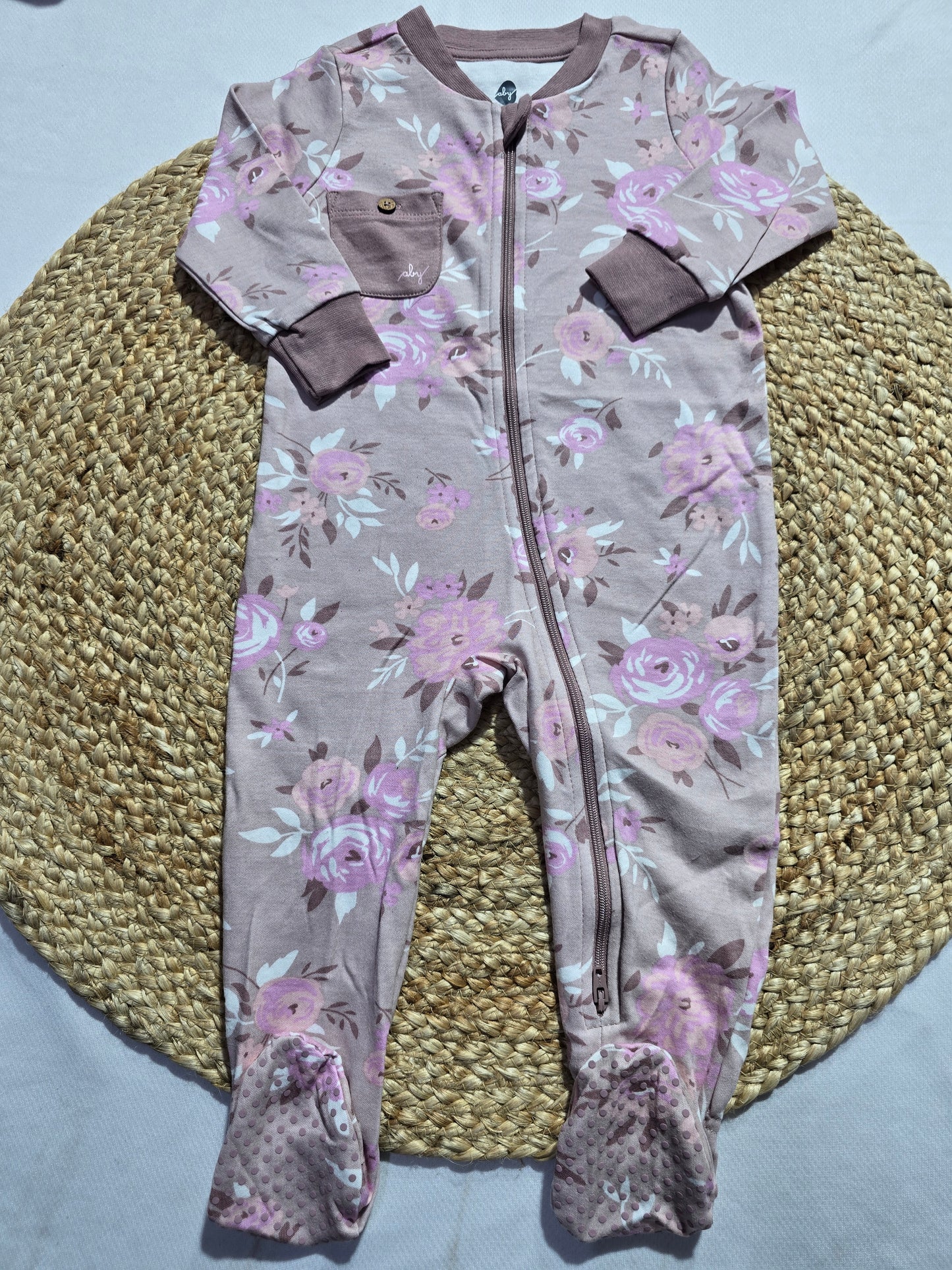 baby's jumpsuit/sleepsuit with shoe - peach rose (Two way zip)