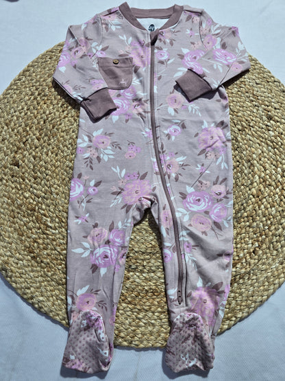 baby's jumpsuit/sleepsuit with shoe - peach rose (Two way zip)